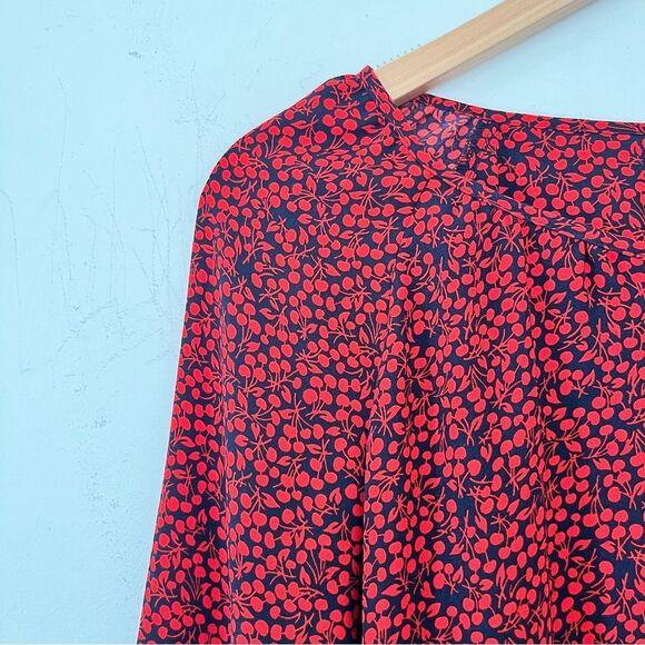 GAP Red Navy Small Cherry Print Henley Neckline‎ Soft Tie Shirt Dress - Picture 10 of 15